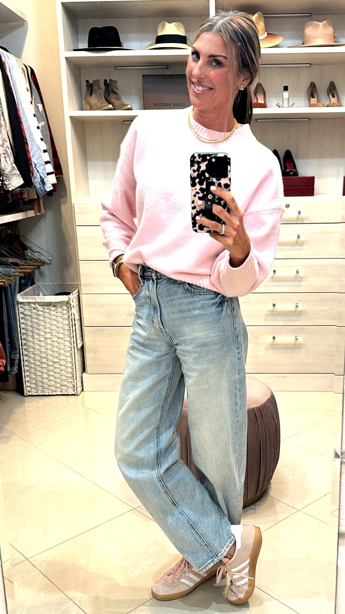 Perfect pink 💗 I’m in a Small and a 24 on my favorite jeans of all time. Sneakers run TTS  

#LTKootd #LTKSeasonal #LTKOver40