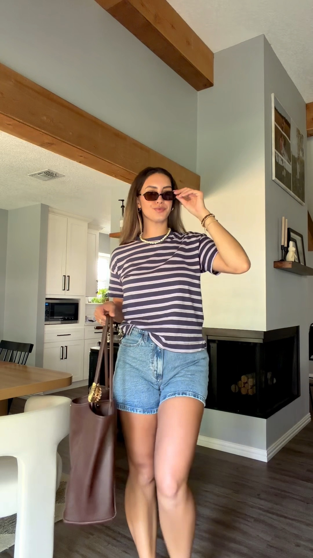 Casual spring outfit with denim shorts and stripe tee 💙🦋🫐

#LTKootd #LTKU #LTKdayinmylife