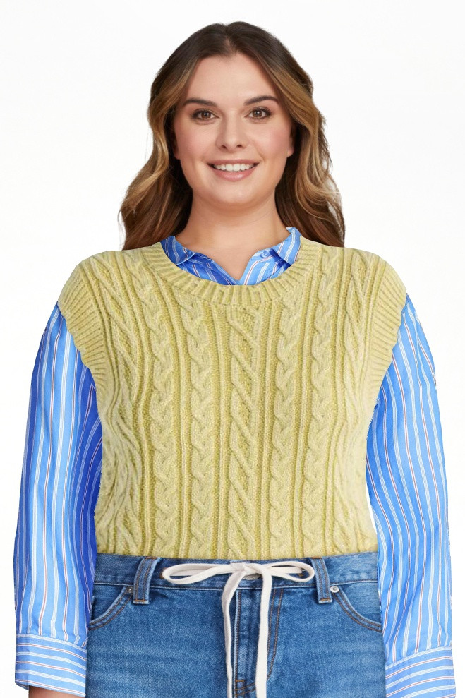 Free Assembly Chaleco de Algod\u00f3n de Punto Trenzado con Borde Festoneado para Mujer, Tallas X... | Walmart (US)