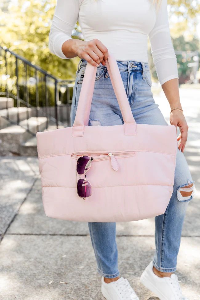 Let's Chat Blush Puffer Tote  DOORBUSTER | Pink Lily