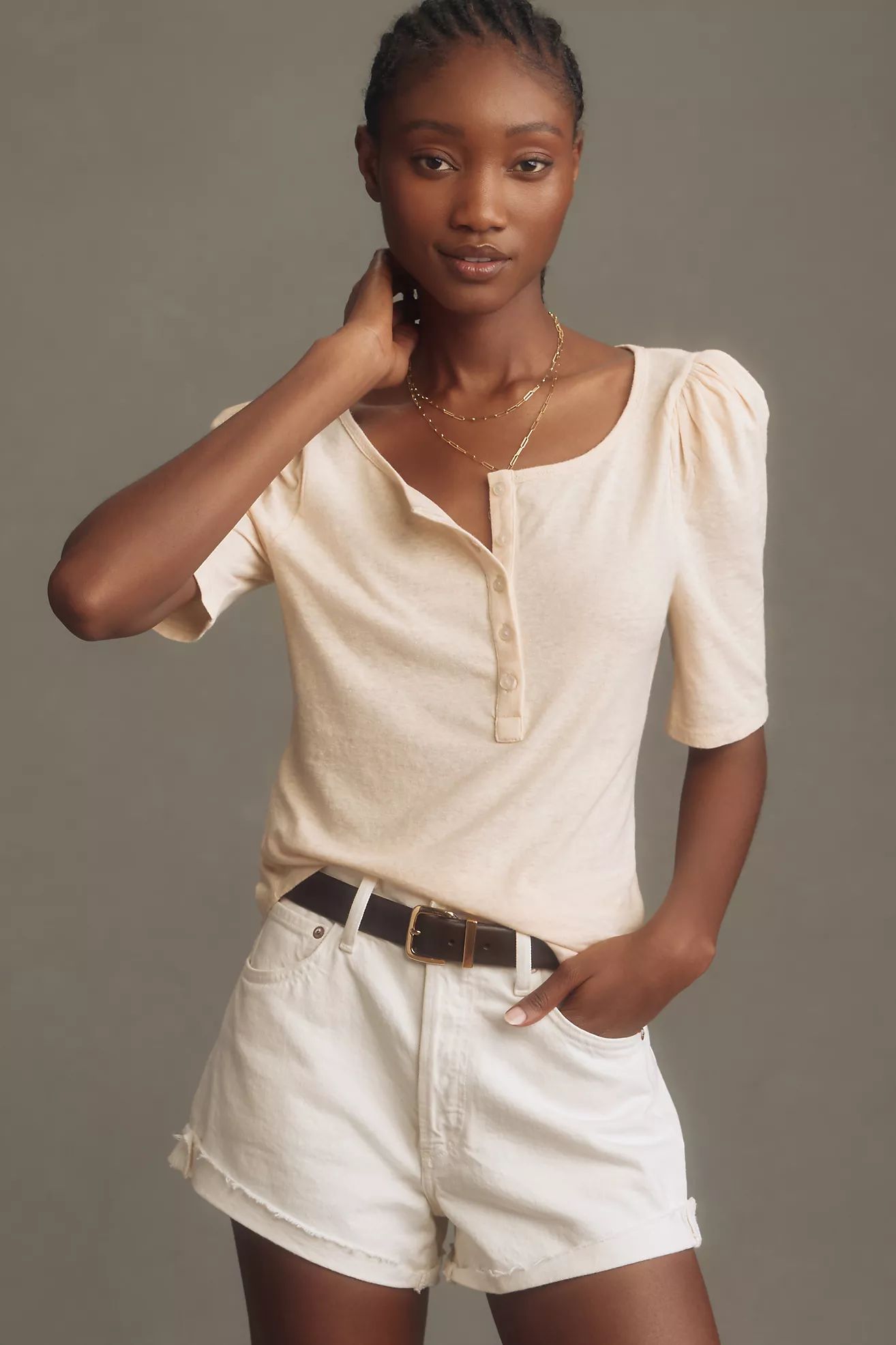 By Anthropologie Puff-Sleeve Henley Top | Anthropologie (US)