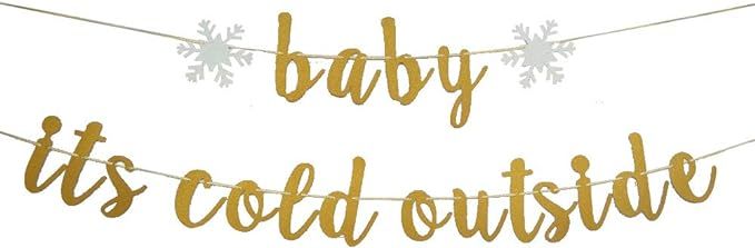 MAGQOO Gold Glittery Baby It's Cold Outside Banner Winter Snowflake Baby Shower Party Decorations... | Amazon (US)