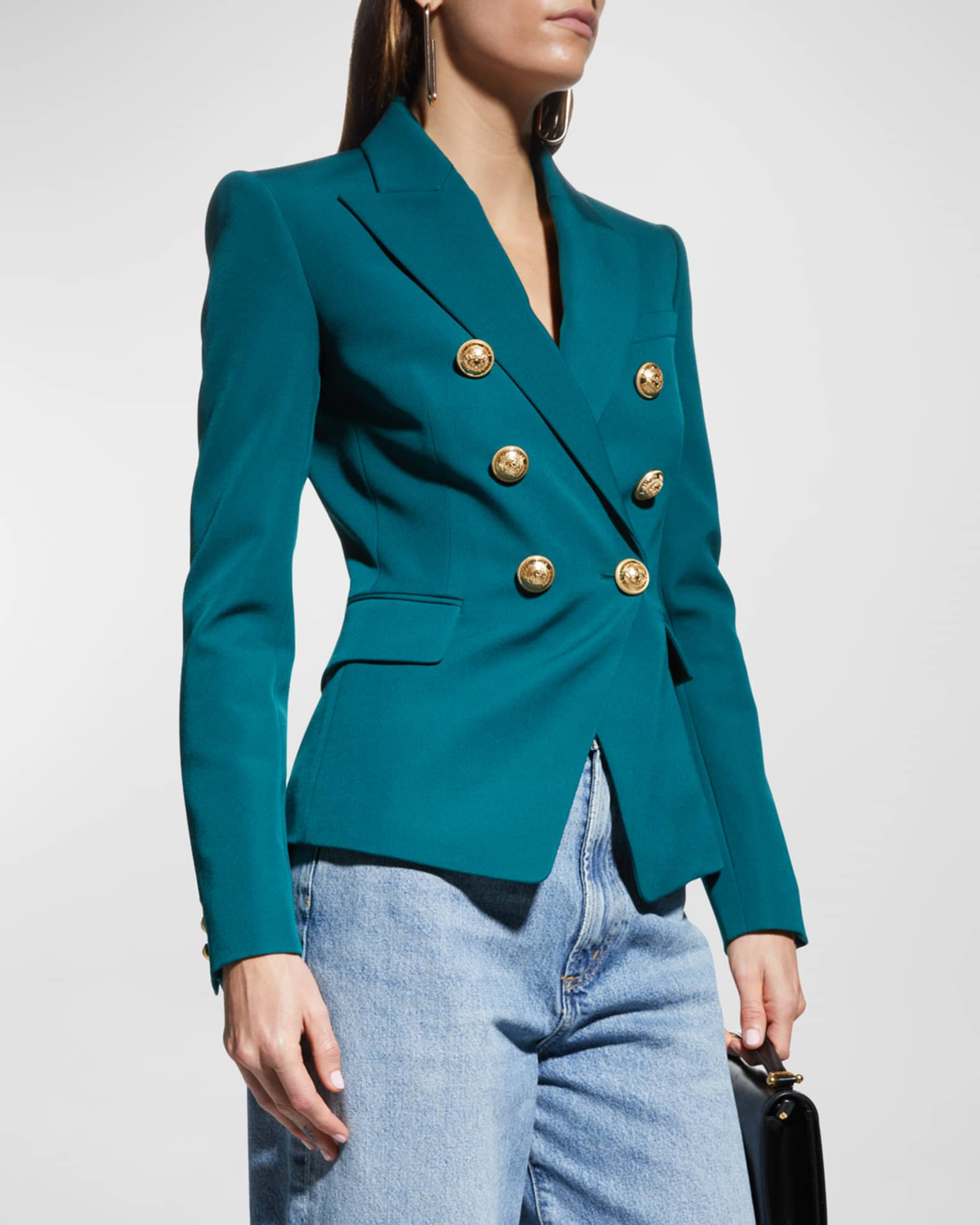 Balmain 6-Button Grain De Poudre Blazer Jacket | Neiman Marcus