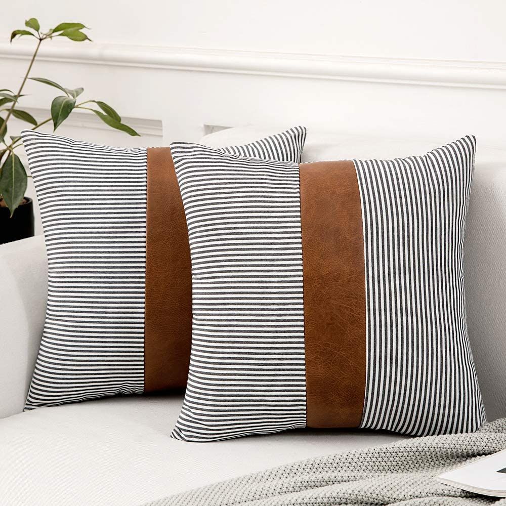 DecorX Decorative Pillow Covers Brown Faux Leather Boho Stripe Pillowcases for Couch Bed Sofa 18 ... | Walmart (US)