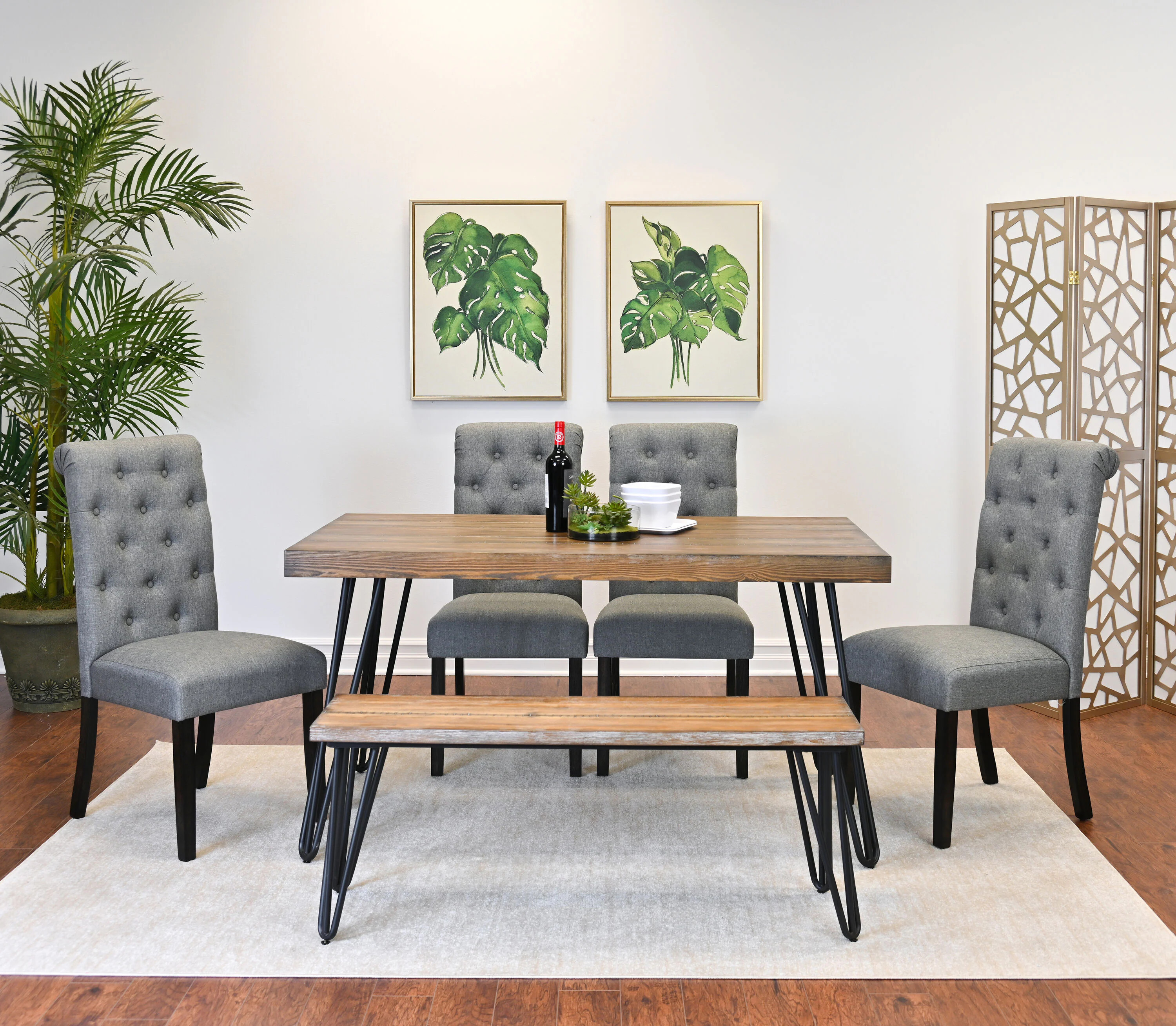 LOVMOR Ashford 6-Piece Dining Set Hairpin Dining Table with 4 Chairs and Bench 4 Color Options one_size | SF-J-T2574S00159 | Lowe's