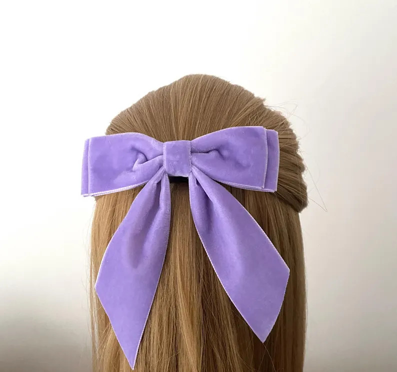 Lilac Velvet Short Tail Bow, Velvet Hair Bow, Velvet Bow Bobble, Bridesmaid Velvet Bow, Hair Bow ... | Etsy (US)