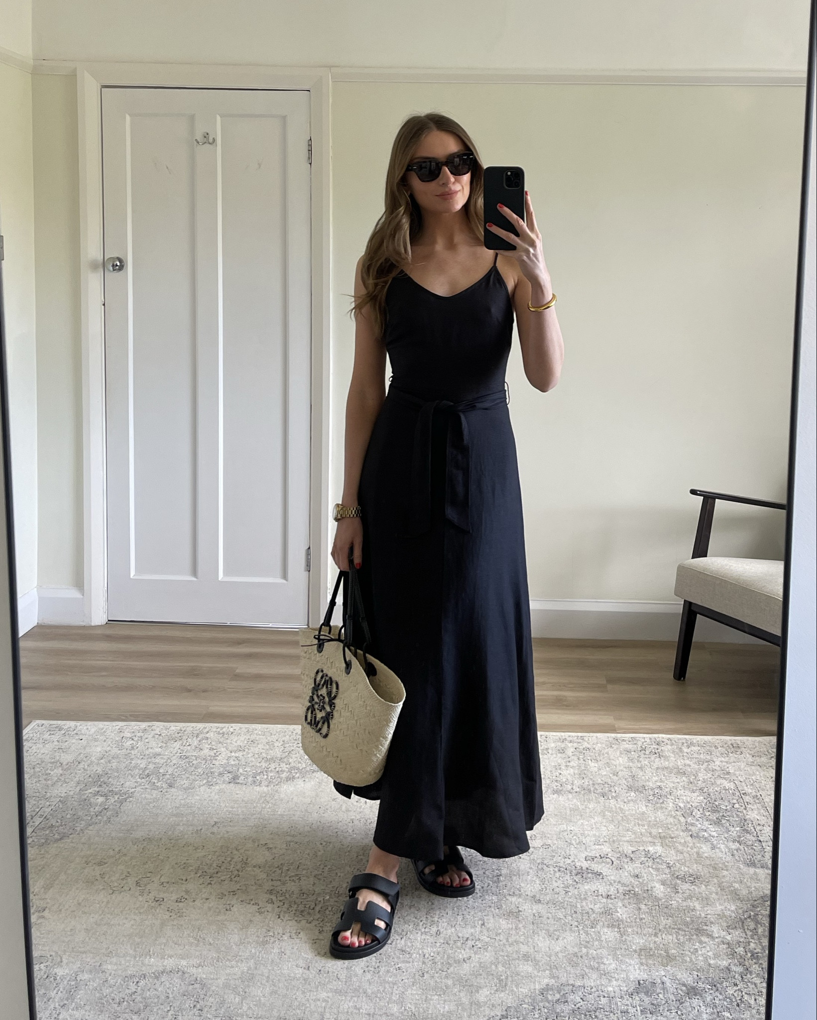 All-black summer outfit styling 

Wearing…

A size 8 in the black Warehouse Linen Maxi Sundress
This runs very small so size up, a 10 would’ve been so much better on me

I’m 5ft 6

Hermes Chypre sandals, dupes linked

LOEWE x Paula's Ibiza Anagram Basket Bag
Medium size 

Rayban State-street sunglasses





Holiday outfit, city break outfit, black dress outfit, straw bag, Hermes chypre sandals
Line dress, beach outfit 

#LTKstyletip #LTKeurope #LTKSeasonal