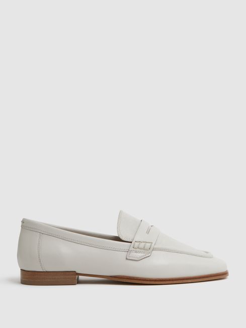 Reiss Off White Angela Leather-Cotton Loafers | Reiss UK