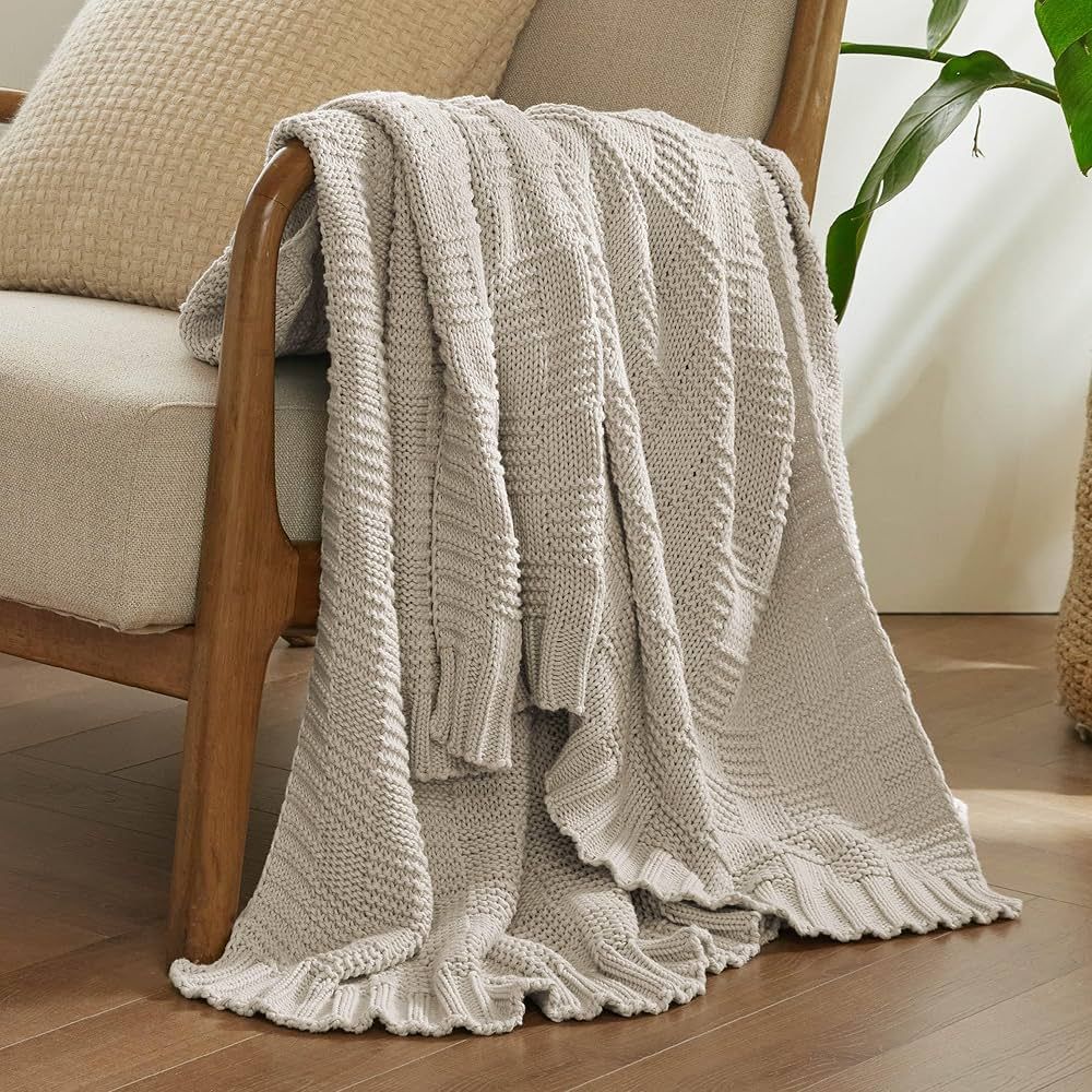 Bedsure 100% Cotton Knitted Throw Blanket for Couch, Checkered Chunky Knit Blanket for Summer, So... | Amazon (US)