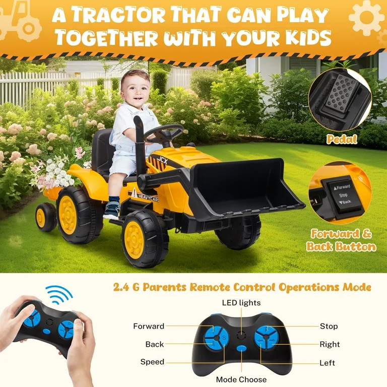 12V 2 in 1 Ride on Tractor Bulldozer Toys for Kids, Battery Powered Ride on Tractor with Remote C... | Walmart (US)