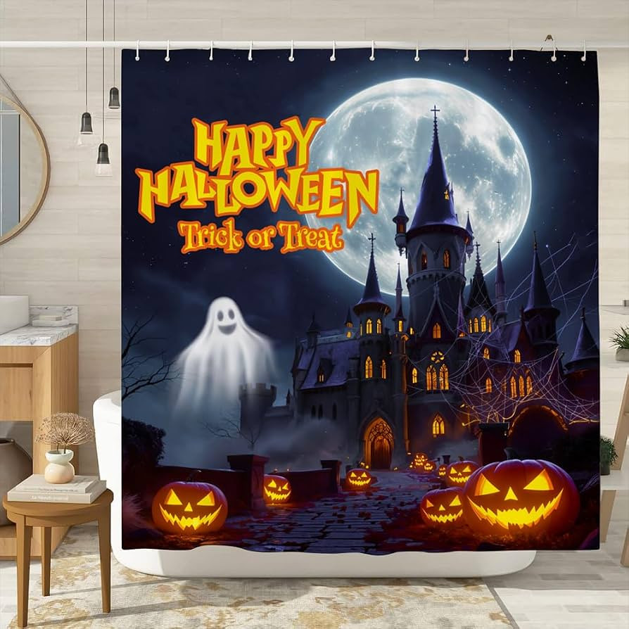 Haunted House Halloween Shower Curtain, Scary Full Moon Night Castle Shower Curtains 72x72 Inch, ... | Amazon (US)