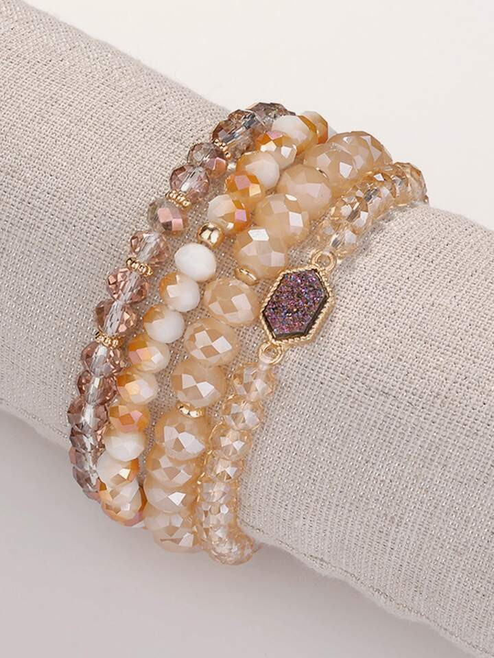 4pcs Rhinestone Decor Beaded Bracelet | SHEIN USA | SHEIN