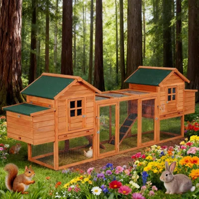 Chicken Coop 124" Dual Chicken Coop Wooden Large Chicken House Rabbit Hutch Hen Poultry Cage Backyard | Wayfair North America