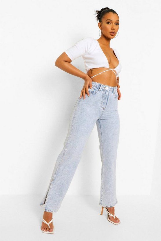 Split Hem Wide Leg Jeans | Boohoo.com (US & CA)