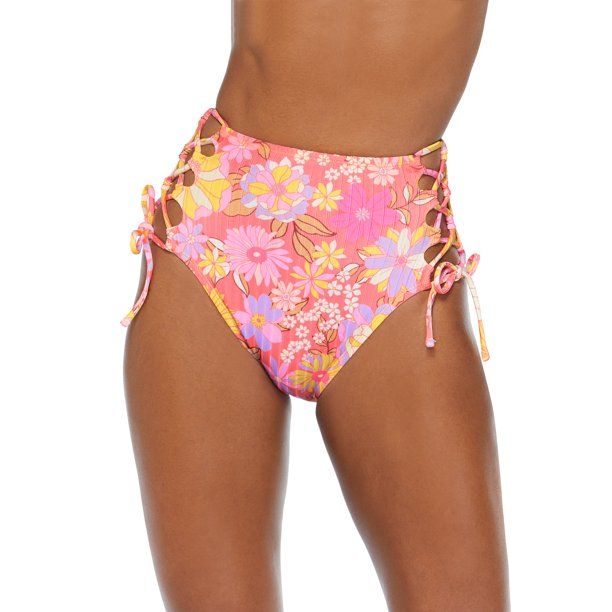 No Boundaries Juniors Retro Field High Waisted Lattice Swim Bottoms | Walmart (US)