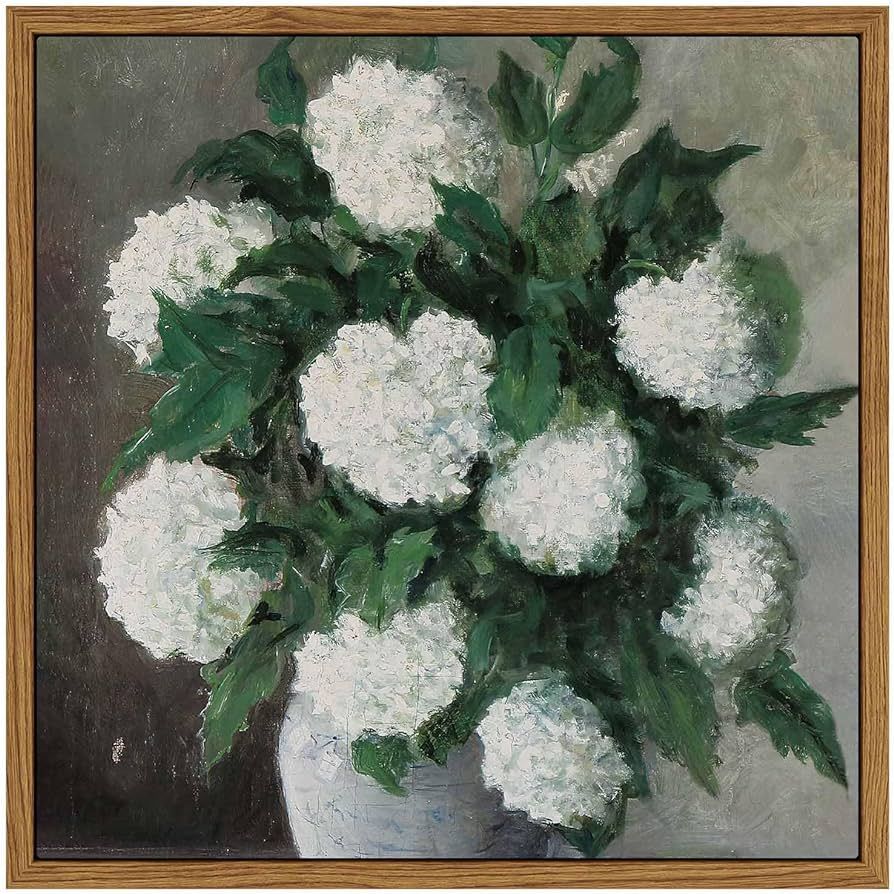 InSimSea Square Framed Flower Wall Art Home Decor, 10x10in White Hydrangea Vintage Paintings Canv... | Amazon (US)