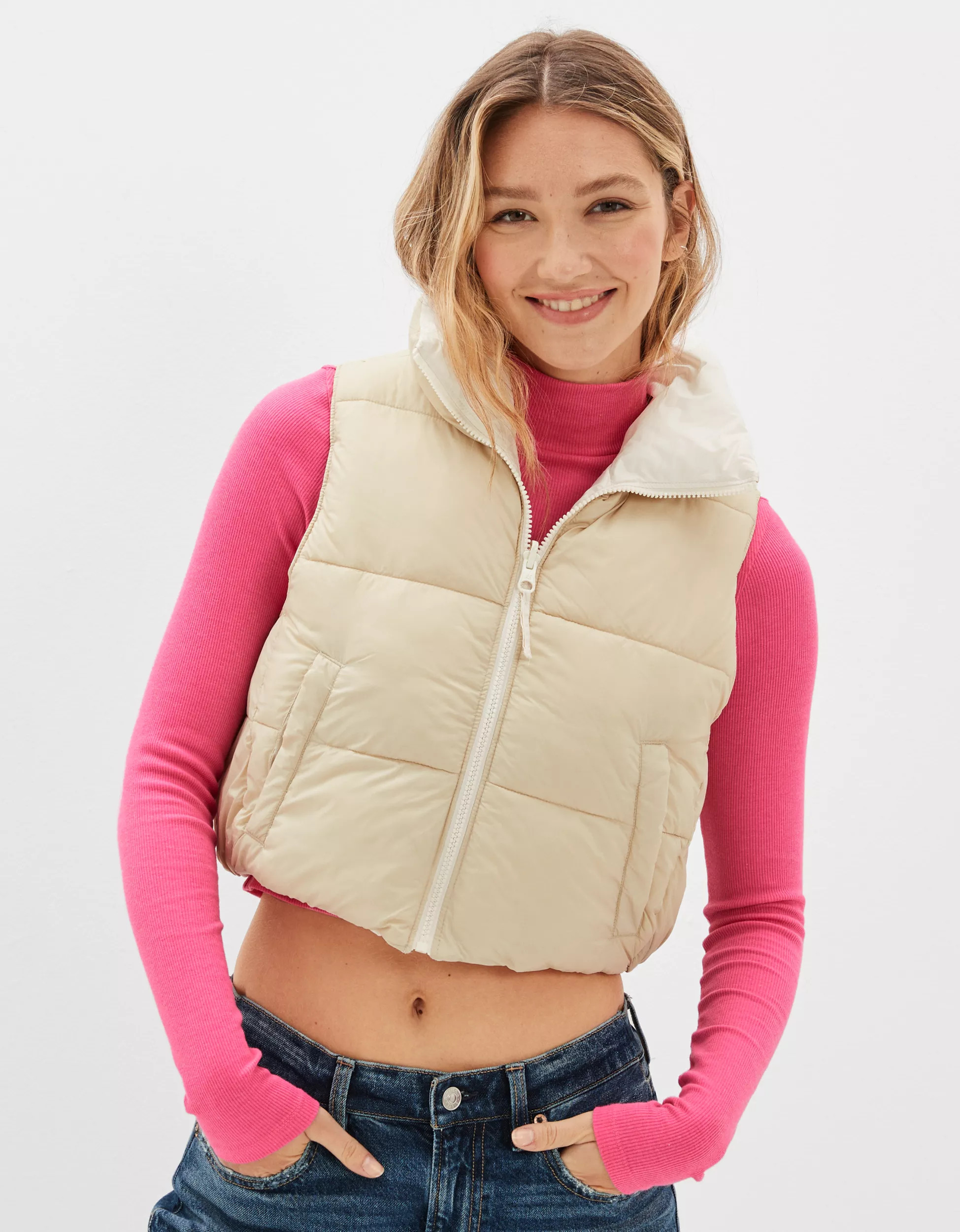 AE Cropped Reversible Puffer Vest | American Eagle Outfitters (US & CA)