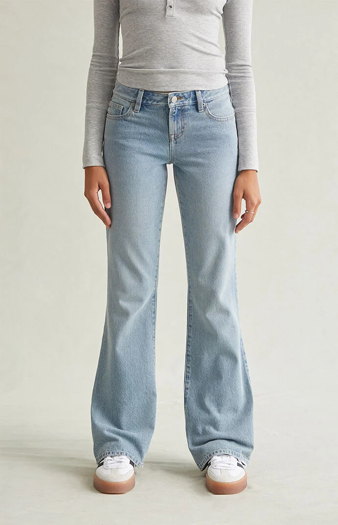 Women's Jade Low Rise Bootcut Jeans Light Blue in Medium Indigo - Size 33 Short | PacSun