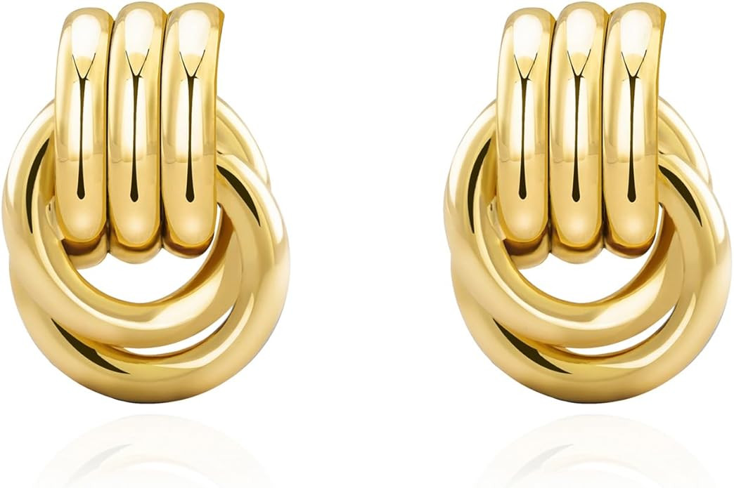 Chunky Small Knot Earrings Gold Silver Geometric Earrings for Women Dainty Gold and Silver Plated... | Amazon (US)