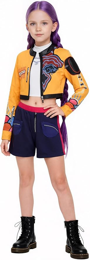 ZKR Rumi Costume Kids Girls Kpop Halloween Cosplay Costumes 3PSC Set Include Jacket T-Shirt Short... | Amazon (US)