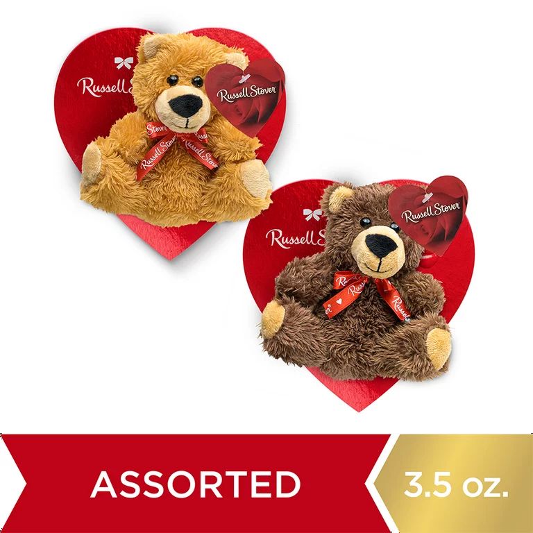 Russell Stover Valentine's Day Red Foil Heart with Plush Bear Assorted Milk & Dark Chocolate Gift... | Walmart (US)