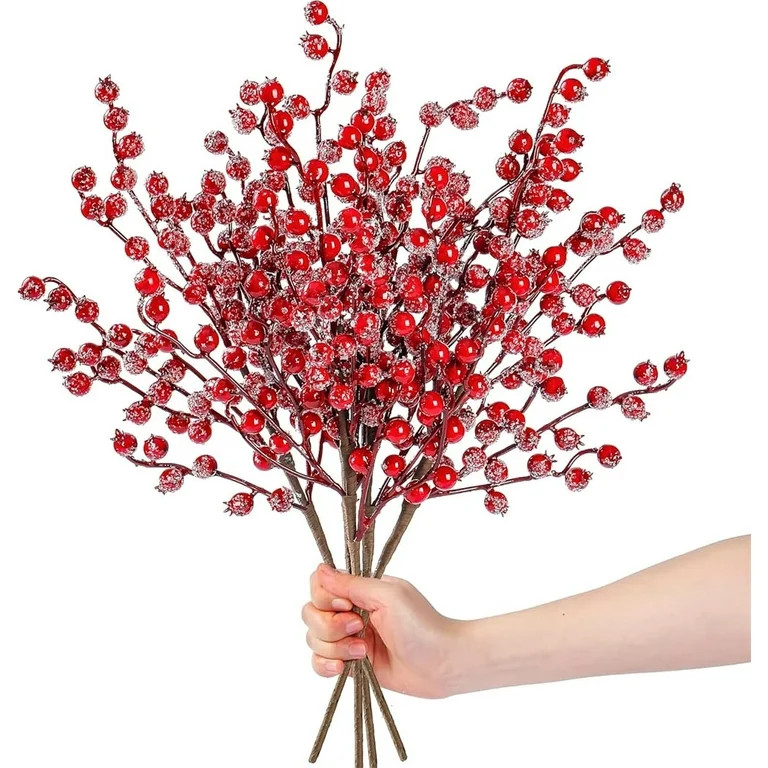 NOGIS 12 Pack Christmas Artificial Berry Picks Xmas Winter Frosted Red Berry Stems 10.6inch Fake ... | Walmart (US)