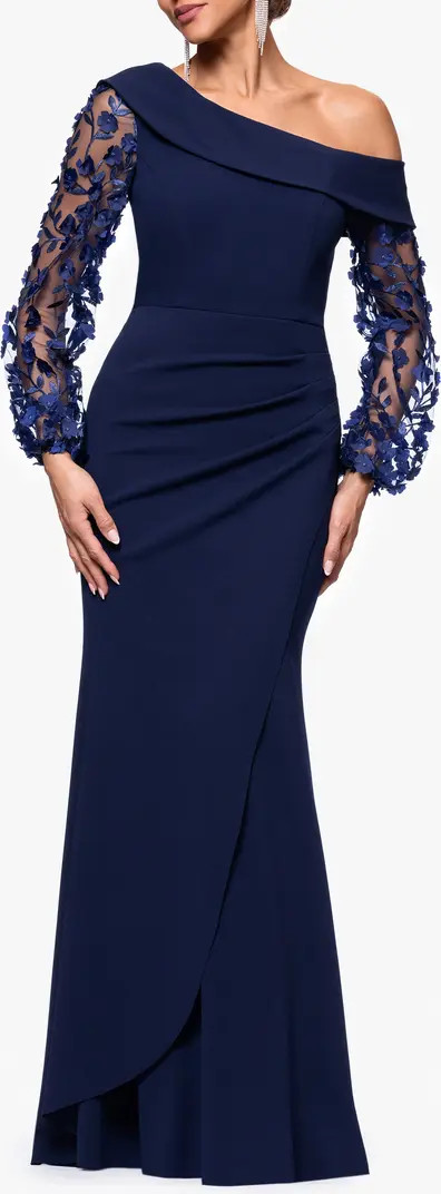 Xscape Evenings Floral Appliqué Long Sleeve Gown | Nordstrom | Nordstrom