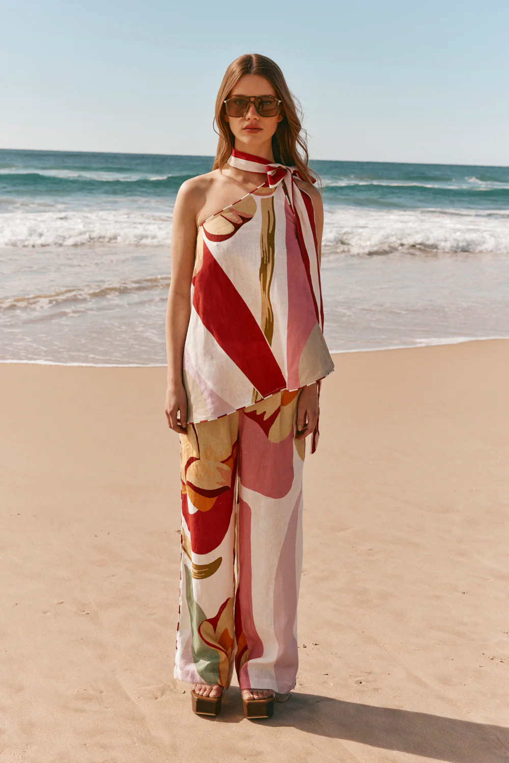 Red Estivo Abstract Print Bow Gabriela Top | Sabo Skirt US