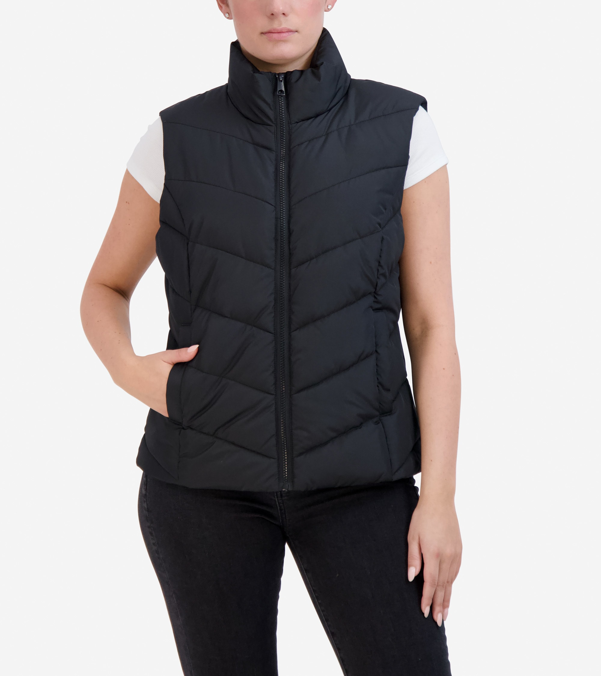 Women's Chevron Zip Front Vest in Black | Cole Haan | Cole Haan (US)