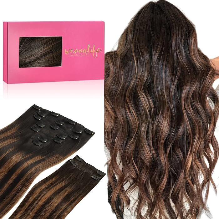 WENNALIFE Clip in Hair Extensions, 150g 24 Inch 9pcs Balayage Natural Black to Chestnut Brown Rem... | Amazon (US)