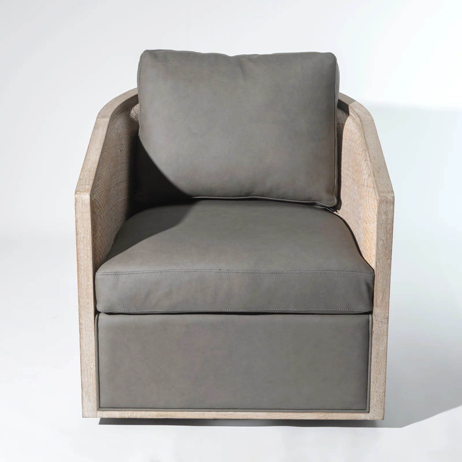 Miele Genuine Leather Oak Wood Cane Swivel Barrel Club Chair | Wayfair North America