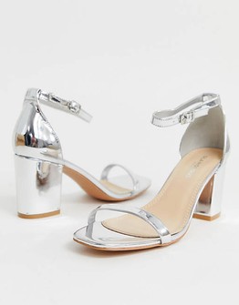 Click for more info about Glamorous Wide Fit silver block heeled sandals