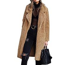Angashion Women's Fuzzy Fleece Lapel Open Front Long Cardigan Coat Faux Fur Warm Winter Outwear J... | Amazon (US)