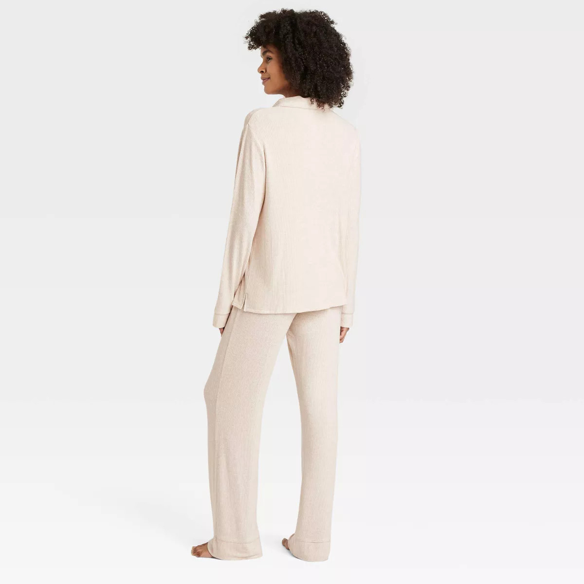 Women's Cozy Ribbed Long Sleeve Notch Collar Shirt and Pants Pajama Set - Auden™ | Target