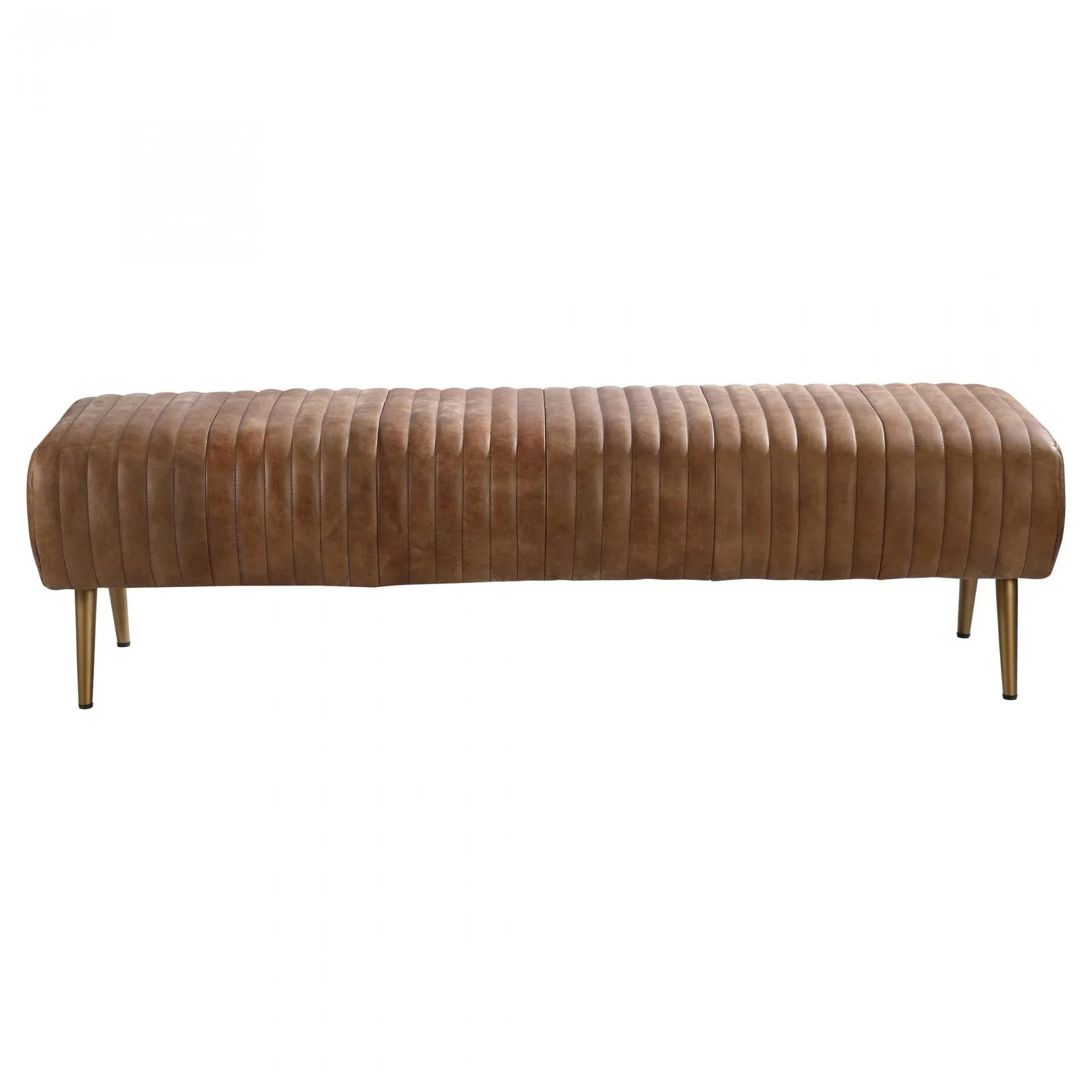 Dominick Regency Brown Upholstered Leather Gold Iron Entryway Bench | Kathy Kuo Home