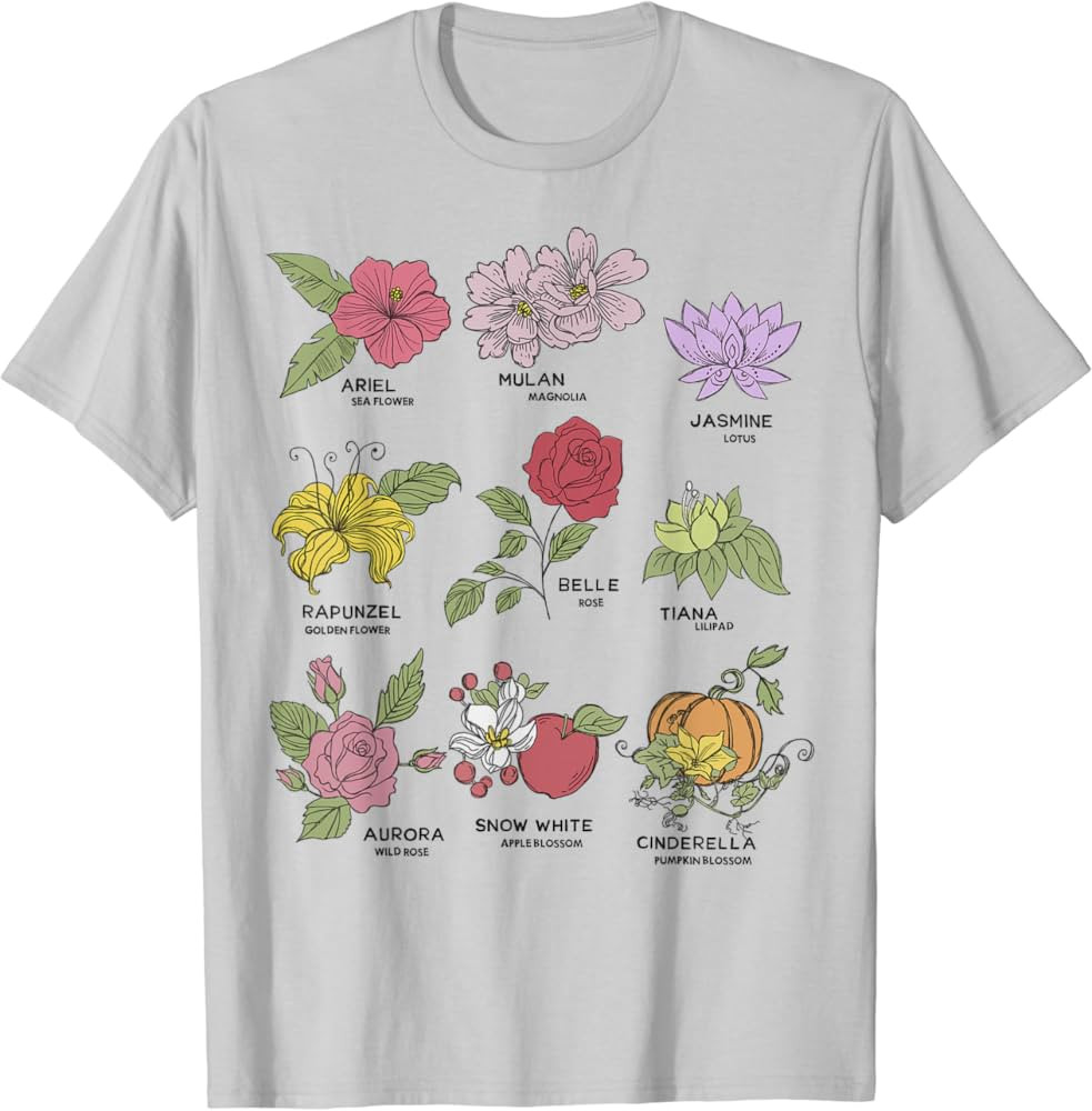 Disney Princesses Types Of Flowers Textbook Poster T-Shirt | Amazon (US)
