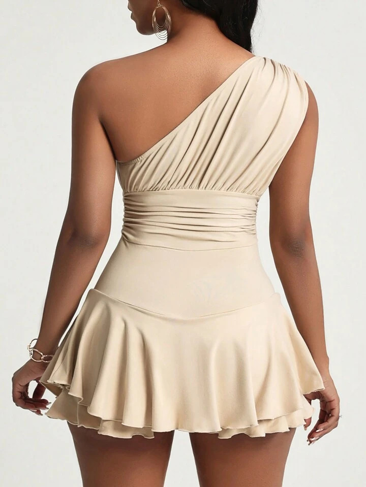 SHEIN Slayr Asymmetrical Neck Ruffle Trimmed Lady's Skinny Jumpsuit | SHEIN