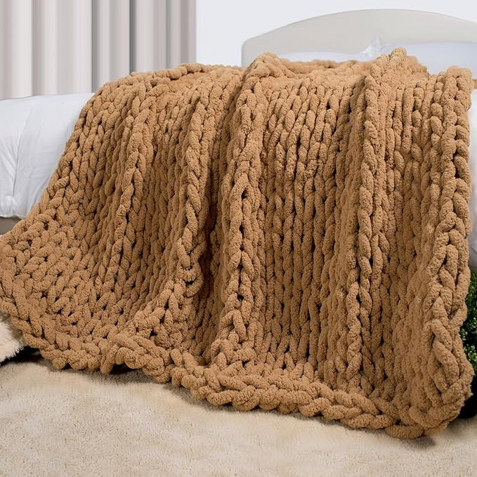 Carriediosa Chunky Knit Throw Blanket 50" X 60", 100% Hand Made Large Chenille Loop Yarn Soft Flu... | Amazon (US)