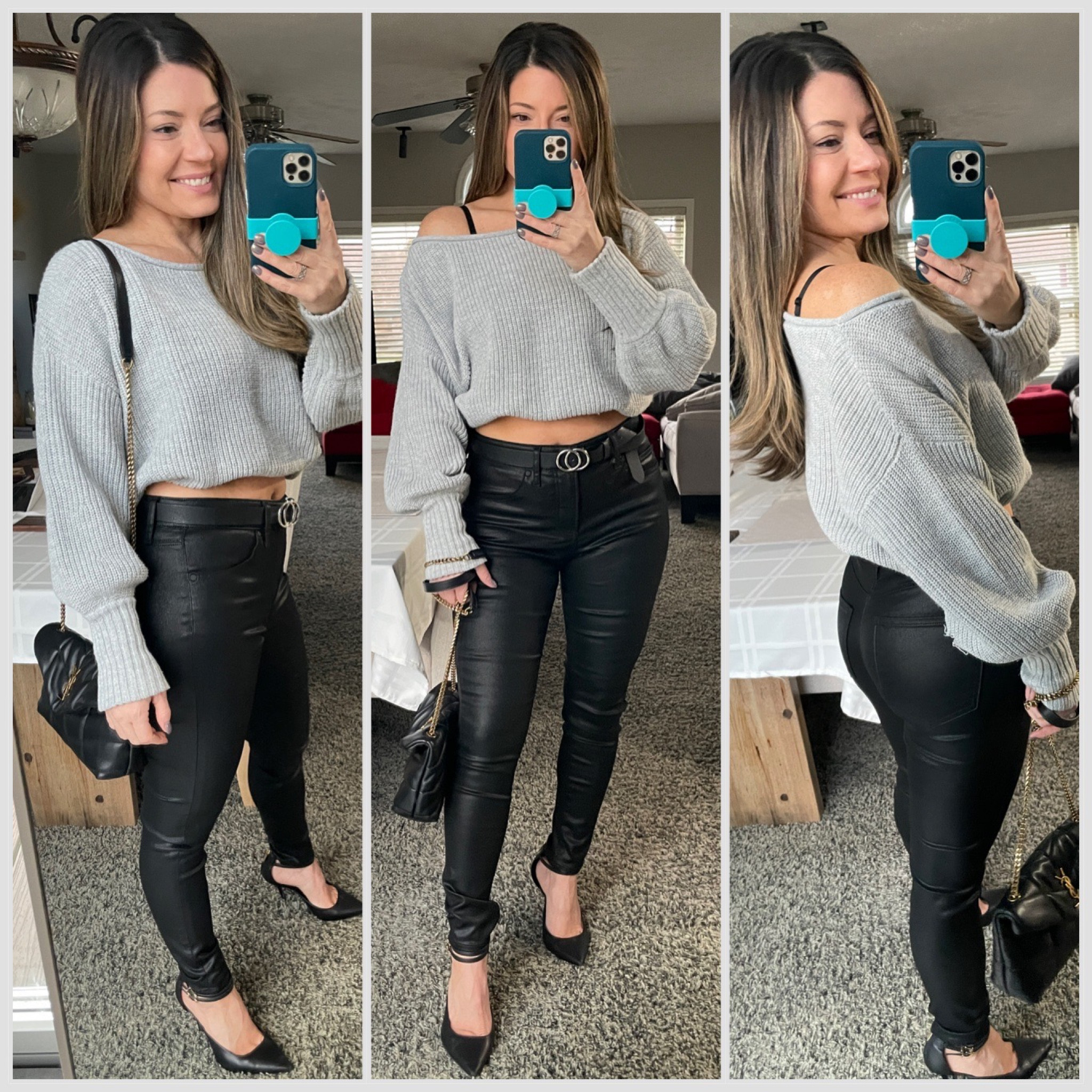 Coated black jeans, chunky sweater, heels 

#LTKstyletip #LTKFind #LTKsalealert