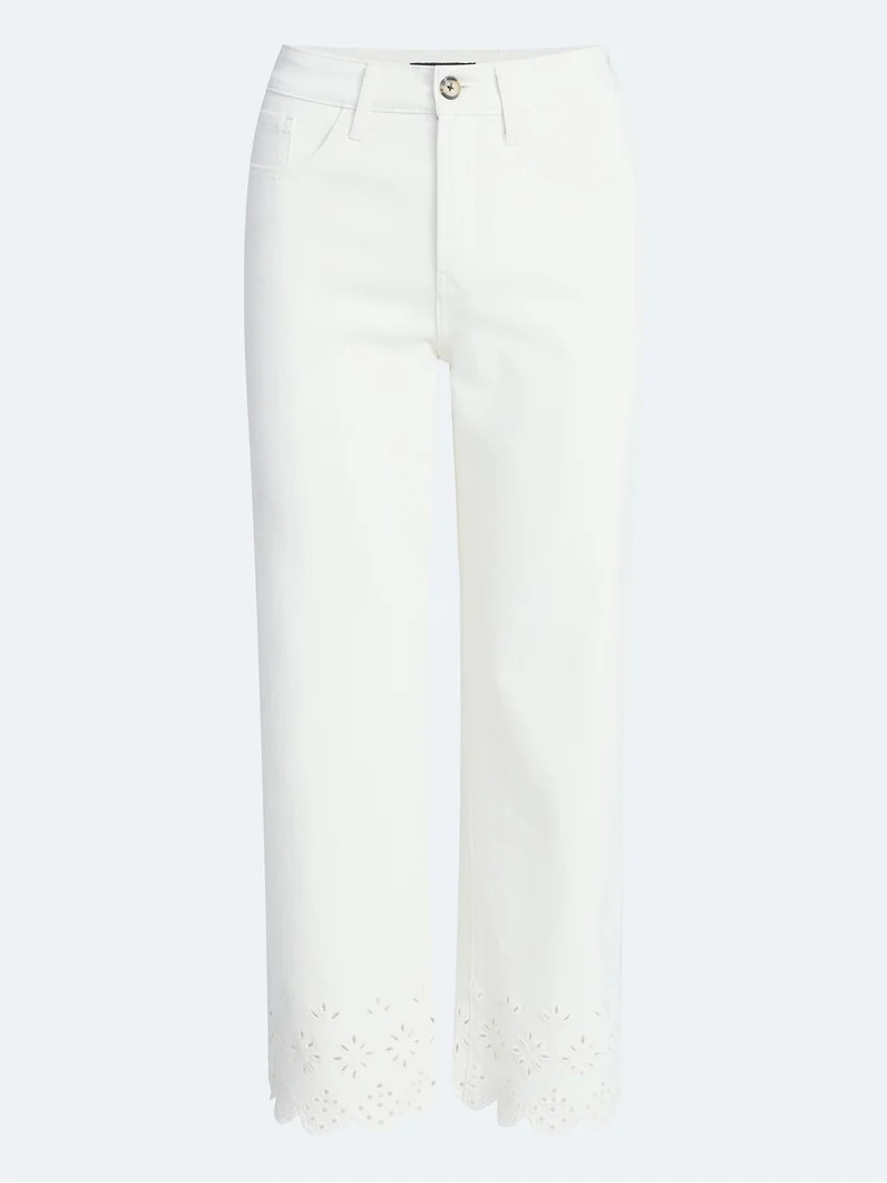 Free Assembly Women's and Women's Plus Embroidered Eyelet Cropped Jeans, 28" Inseam, Sizes 0-26W | Walmart (US)