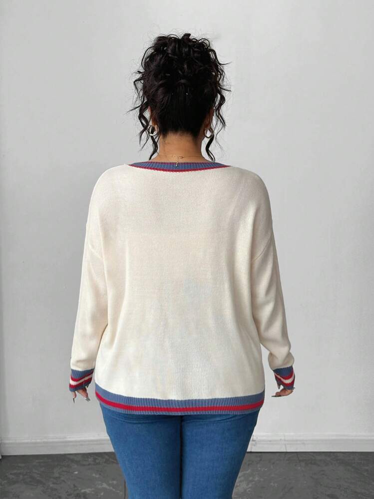 Colorblock Trim V-neck Cardigan | SHEIN