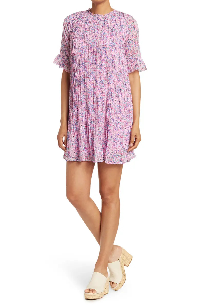 Plisse Short Sleeve Mini Ruffle Neck Dress | Nordstrom Rack