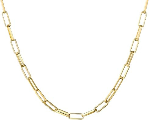 14K Gold Plated Dainty Paperclip Link Chain Necklace for Women Girls | Amazon (US)