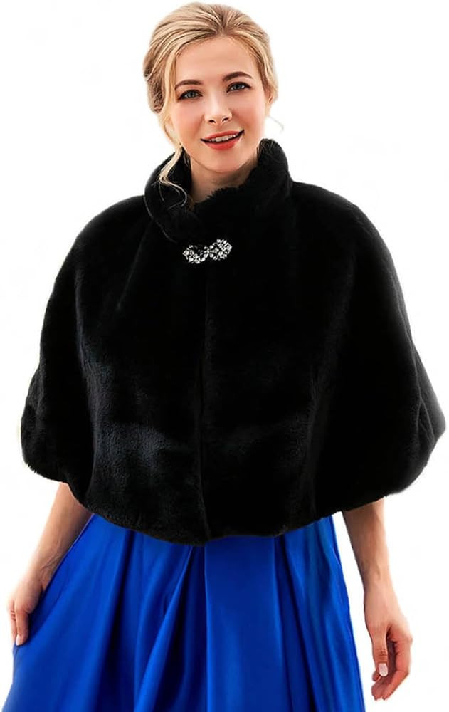 Yalice Women's Wedding Faux Fur Shawl and Wrap Bridal Fur Stole Cape Fur Scarf for Bride and Brid... | Amazon (US)