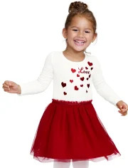 Baby And Toddler Girls Long Sleeve Valentine's Day Heart Knit To Woven Tutu Dress | The Children'... | The Children's Place