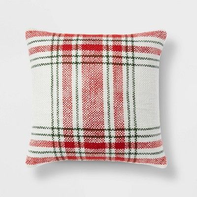 24"x24" Christmas Woven Plaid Euro Decorative Throw Pillow Cream/Red/Green - Threshold™ | Target