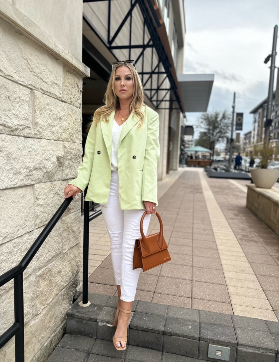 Green is the color of the season! Wearing a small in this blazer and 27 in the jeans 

#LTKSeasonal #LTKstyletip #LTKFind