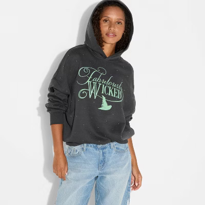 Women's Fabulously Wicked Graphic Hooded Sweatshirt - Black XS | Target