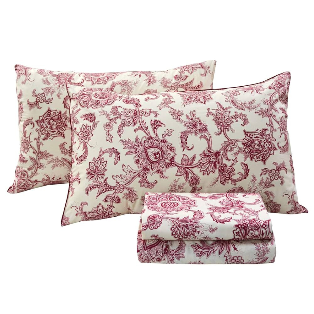 FADFAY Red Floral Bedding Elegant Bed Sheets Set Luxury Bedding Collections 800 Thread Count 100%... | Amazon (US)