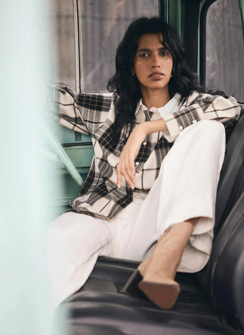 Neutral Checked Cotton Shirt | Mint Velvet